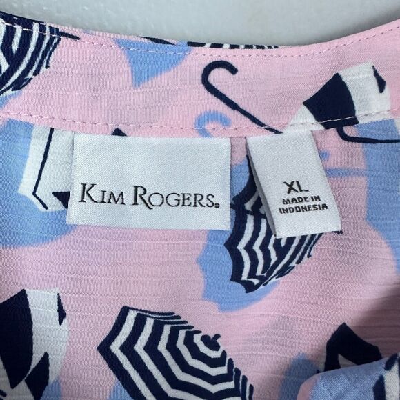 Kim Rogers Umbrella V Neck Button Up Long Rolled Sleeve Blouse Size XLarge - Picture 4 of 7